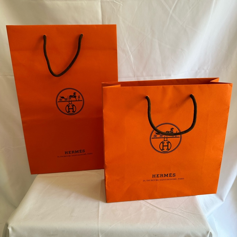 TWO Authentic Hermes Orange Paper Shopping Bag